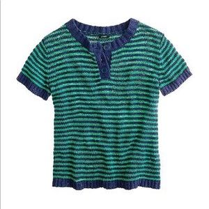J. Crew Green Navy Blue Stripe twisted stitch henley top
